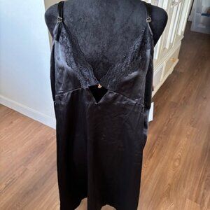 iCollection NWT Black Satin Chemise Slip Lingerie Negligee 3X